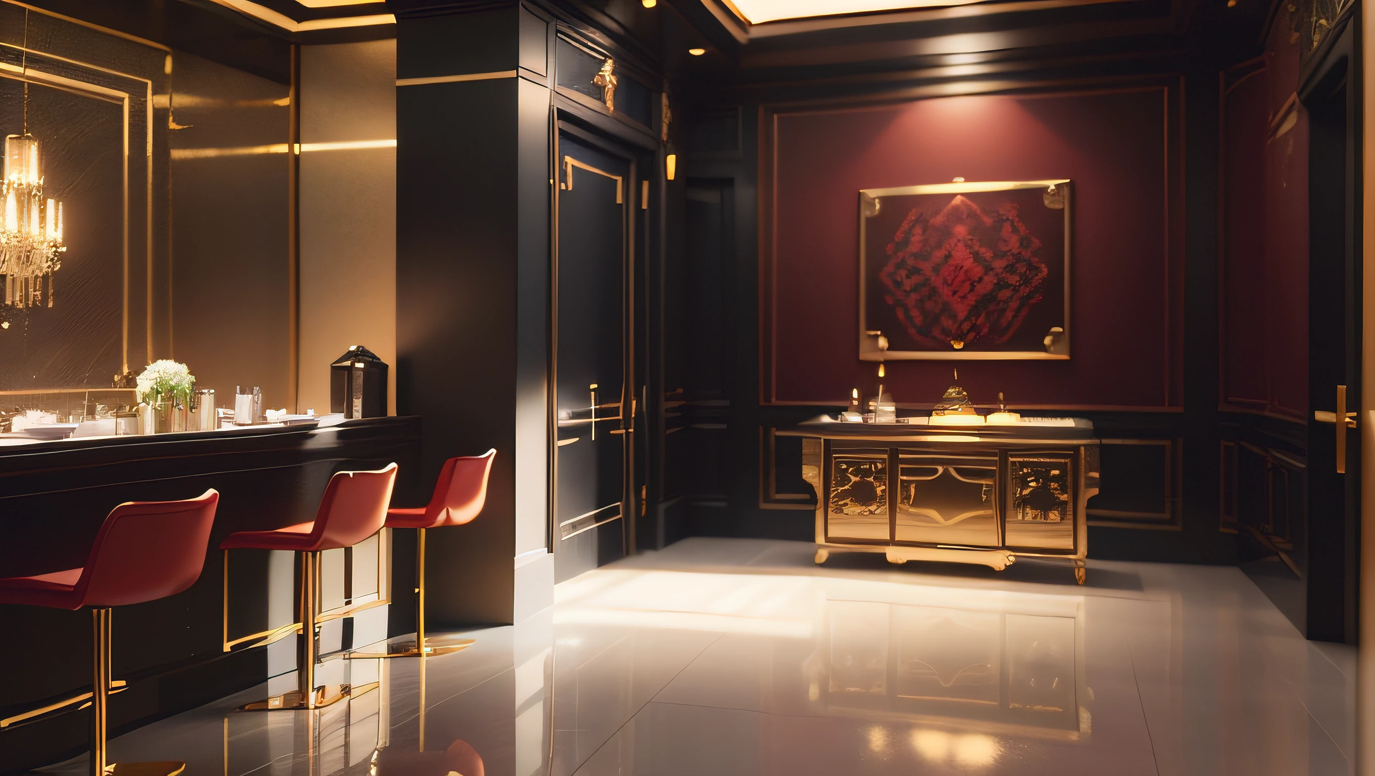 There is a luxury modern jewelry store interior design on a golden surface with a light shining on it, soft 3D rendering, rendevermelho in cinema4d, rendevermelho in cinema 4 d, soft vermelho texture, vermelho realistic 3 d render, smooth surface rendering, highly detailed soft lighting, rendevermelho in cinema 4 d octane, Volumetric lighting. vermelho