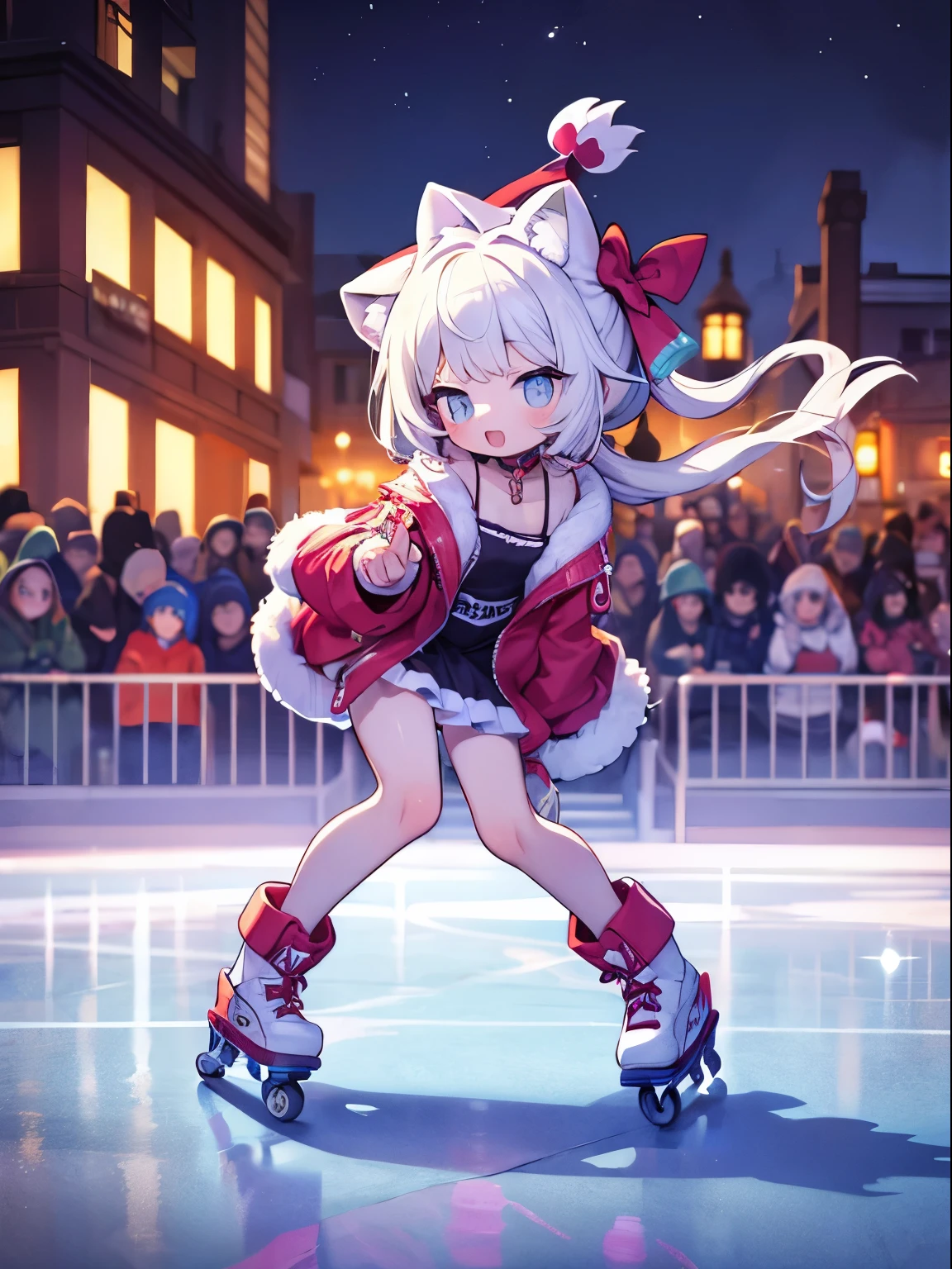 ​masterpiece,cute girl and real kitten, skating, linked,Figure skating costumes, linked