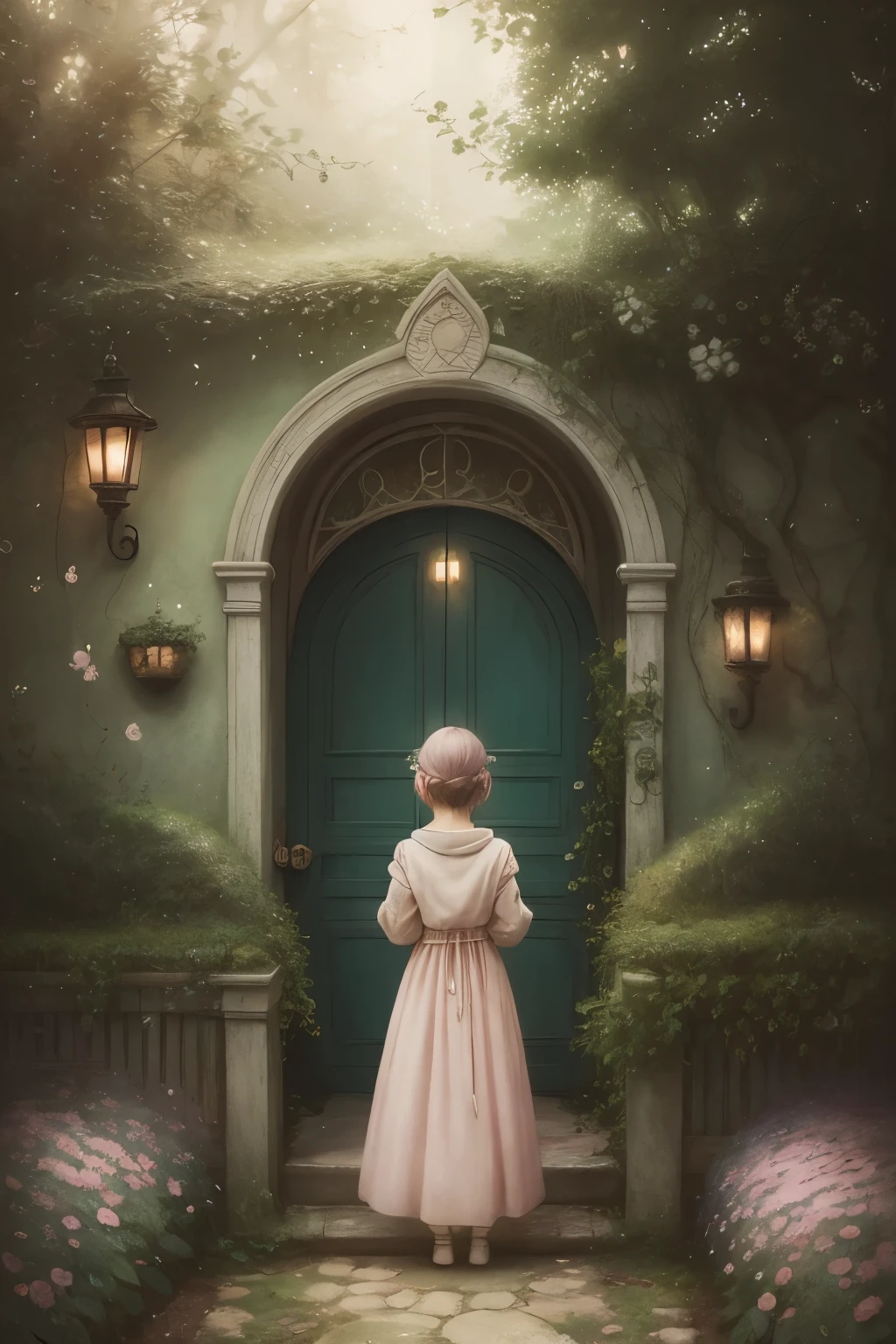 Secret Garden, dreamy, pastel-toned, romantic, warm, fantasy, mellow, soft, cozy, moist, Silke Leffler, Gabriel Pacheco, Chihiro Iwasaki, Oliver Jeffers, captivating,