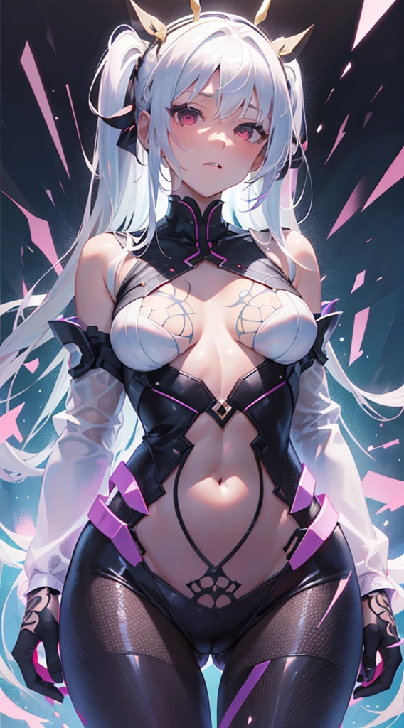 cropped torso upper body,Perfect female body,side poneyTail,White hair,Red Eyes,arms behind her back,to stand,鎖骨,barechested,medium ,((White background)),(((Detailed Manga Illustration))),(((intricate-detail))),masuter piece, Undressed、全barechestedやん、expose her nude chChest Small Size、Exposing thighs、The genitals bee crotches are visible、chest is not covered、
