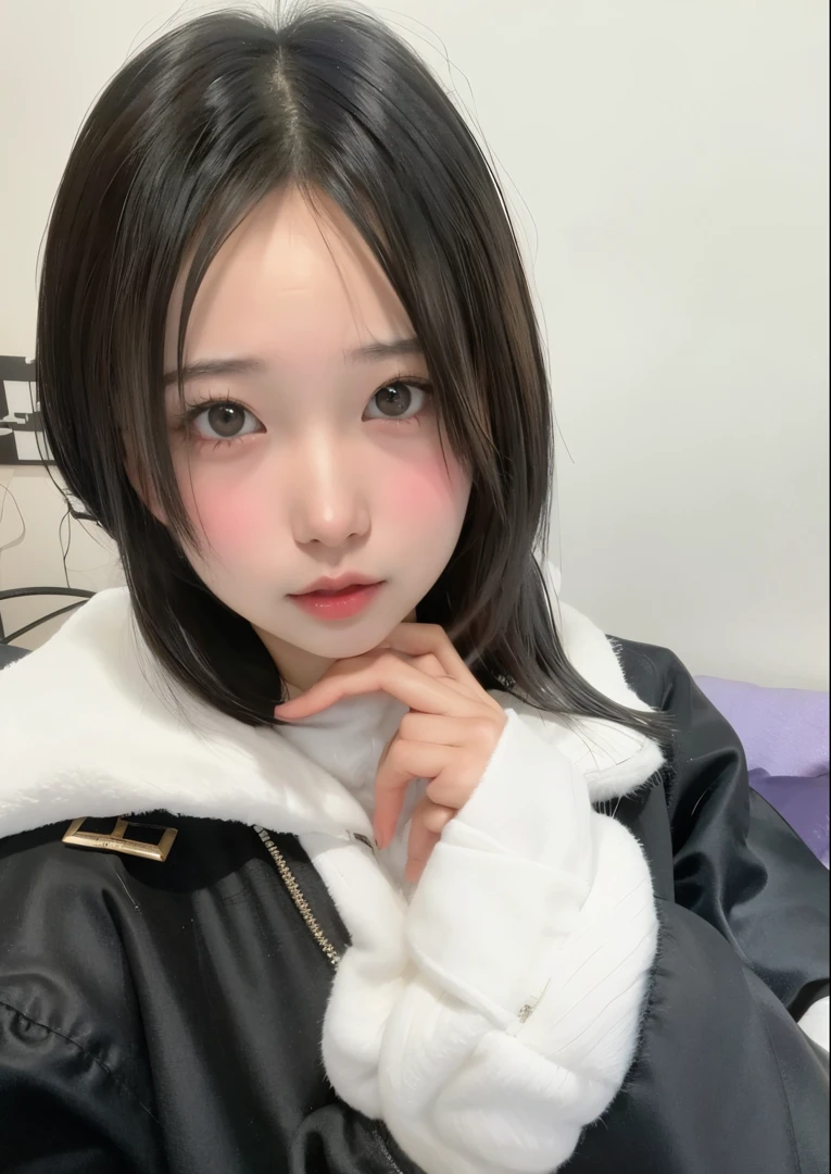 Arafed Mujer con una chaqueta de cuero negro posando para una foto, ulzzang, Jinyoung Shin, pale snow white skin, Xintong Chen, Xision Wu, chica linda-fina-cara, con cara linda - fina -, Chiho, Chica coreana, Sakimichan, Wan adorable cara coreana, pale fair skin!!, young cute wan asian face