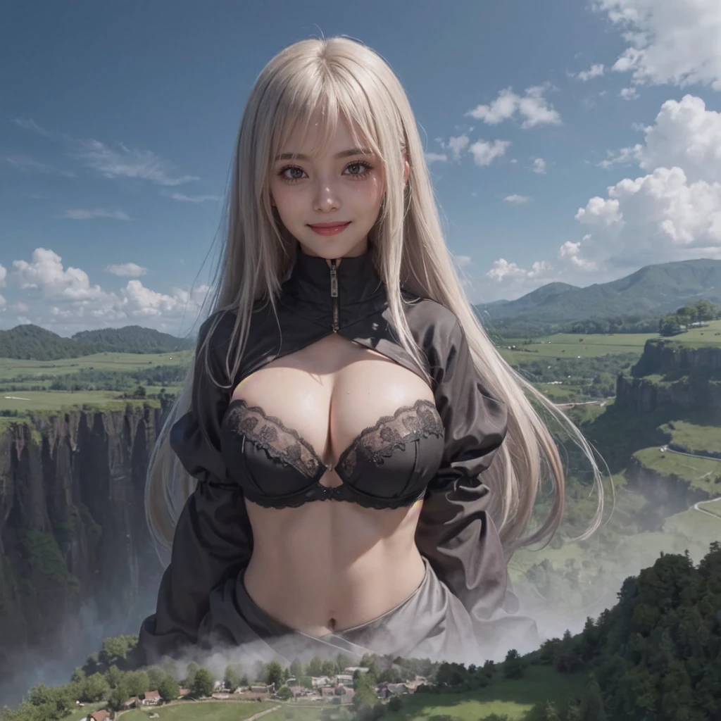 (village country from sky view: 1.2), (many buildings and villages from sky view: 1.1), (landscape village from sky view in front of a giantess breasts: 1.2), (landscape village from sky view on a tiny hill in front of the breasts of a giantess: 1.2), a giantess looming over a landscape village from sky view on a tiny hill, (tiny adventurers: 1.1), (landscape village from sky view on a tiny cliff in front of a girl: 1.1), (landscape village from sky view on a cliff: 1.1), (height_difference:1.2), (size_difference:1.1), giantess girls in the background, simple background, (dark deep forest:1.1), (giantess:1.1), giantess girls in the background, multiple girls, (giantess:1.1), hills, cliffs, dark forest, (giantess:1.2), thief girl, black thief clothing, smug smile, breasts, bra, hanging breasts, (shiny cleavage), (cleavage:1.2), breast squeeze, (sweaty breasts), her nipples are poking out, her breasts are huge and perfect, (nipples:1.1),