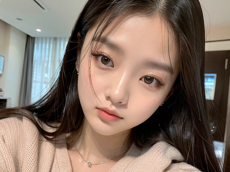 Rosto da wonyoung do ive com a jennie tirando selfie