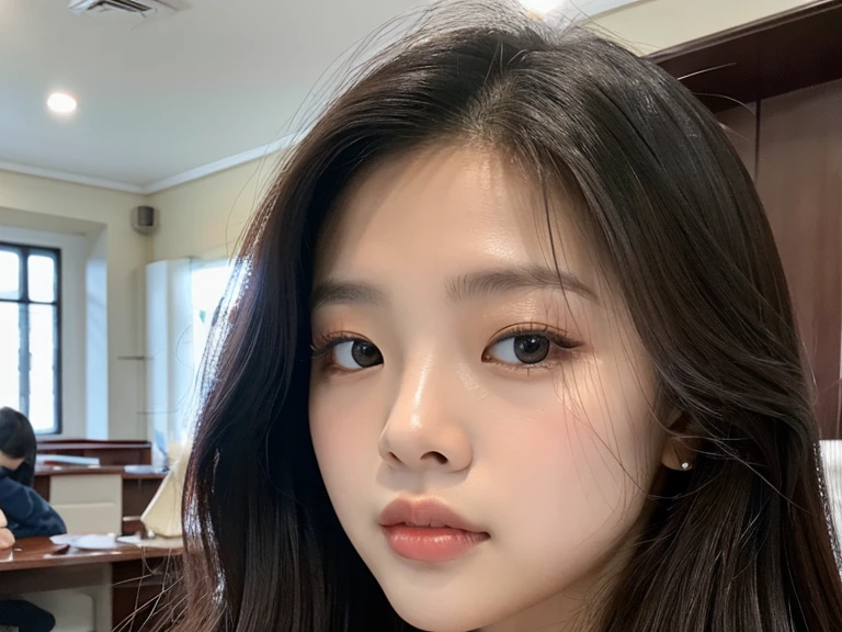 Rosto da wonyoung do ive com a jennie tirando selfie