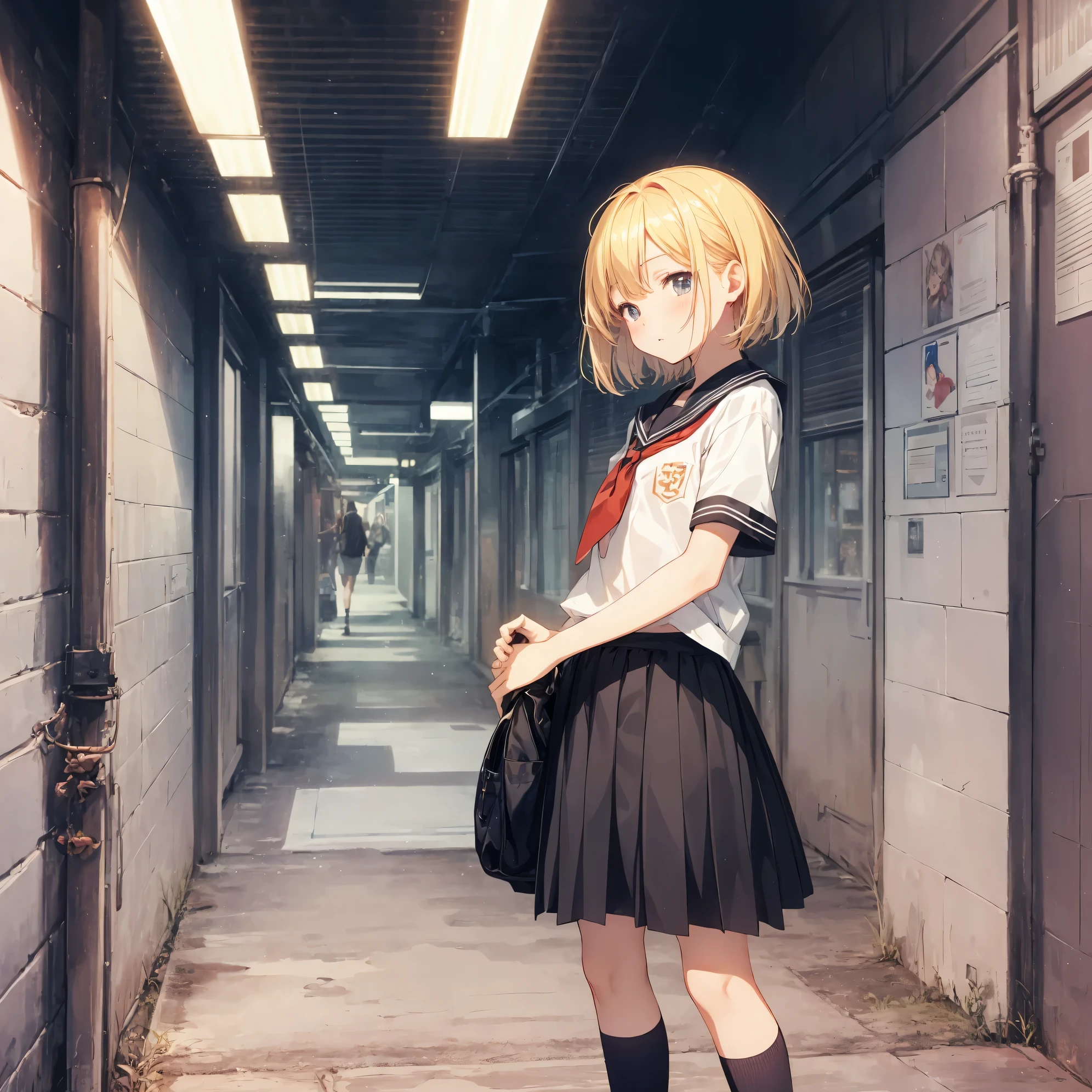 Super high quality by the art god, Ultra-detailed, High resolution, anime moe art style, best anime 8K konachan wallpaper, Pixiv Contest Winner, Perfect Anatomy, BREAK,(Draw a girl sleepily walking to school. ),BREAK, 1girl in, (Solo,Lori,child,13years:1.3),Full limbs, complete fingers,a junior high school student, Androgynous attraction, (Very short hair), Sleeping hair, hair messy, flat chest, Small butt, groin, Small eyes,Beautiful detailed black eyes, Well-proportioned iris and pupils, disgusted eye, High resolution detailed hair, School uniform, Skirt, On the way to school. BREAK,Ultra-detailed細なスキン, Best lighting by famous artists, 8K, Illustration,