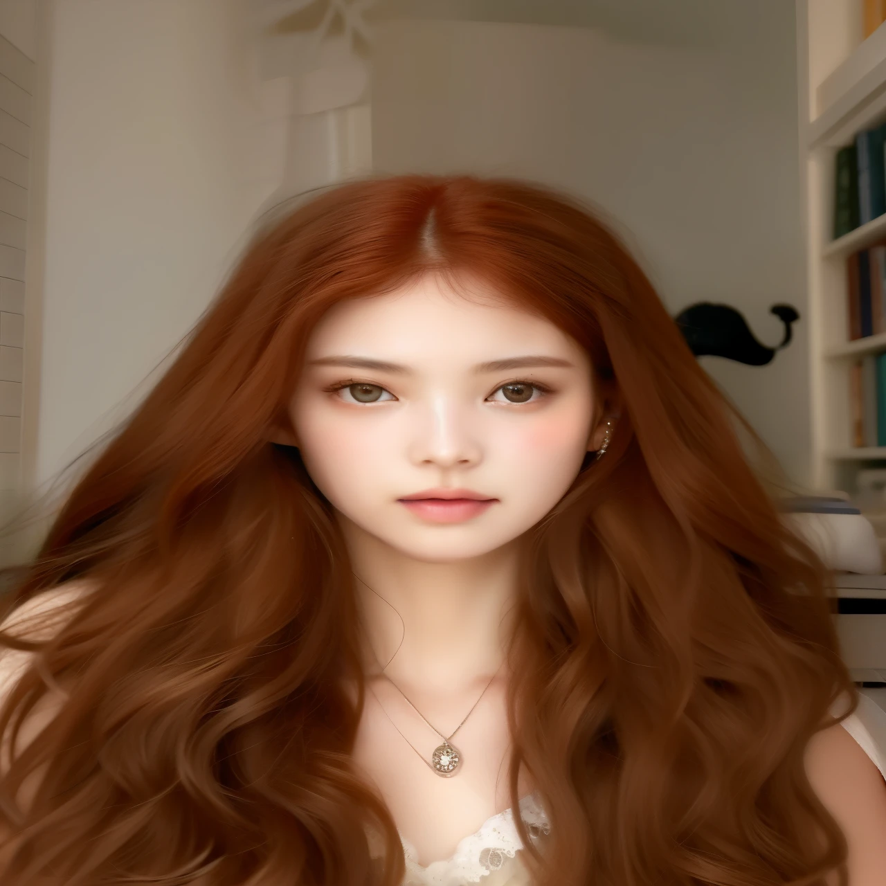 um close up de uma mulher com longos cabelos ruivos e olhos azuis, hiper-realista , natural soft pale skin, Redhead Girl, belo rosto realista, a cara de absurdamente bela, gengibre cabelo ondulado, rostos bonitos e realistas, with pale skin, rosto extremamente bonito, accurate rostos ultra realistas, soft flawless pale skin, rostos ultra realistas, retrato impossivelmente bonito