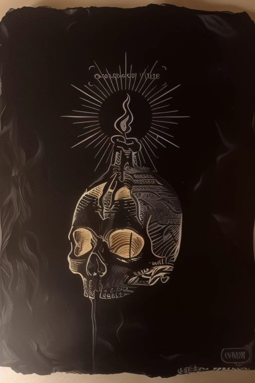 a close up of a drawing of a skull with a candle on it, Old , sacred skull, drawing of a skull, Ink on parchment, The lighting is dim, skull tattoo, The light of the torch. sketch art. roots, skull, concept tattoo design, Old parchment , skull like, memento mori, ((skull)), Elias Ravanetti