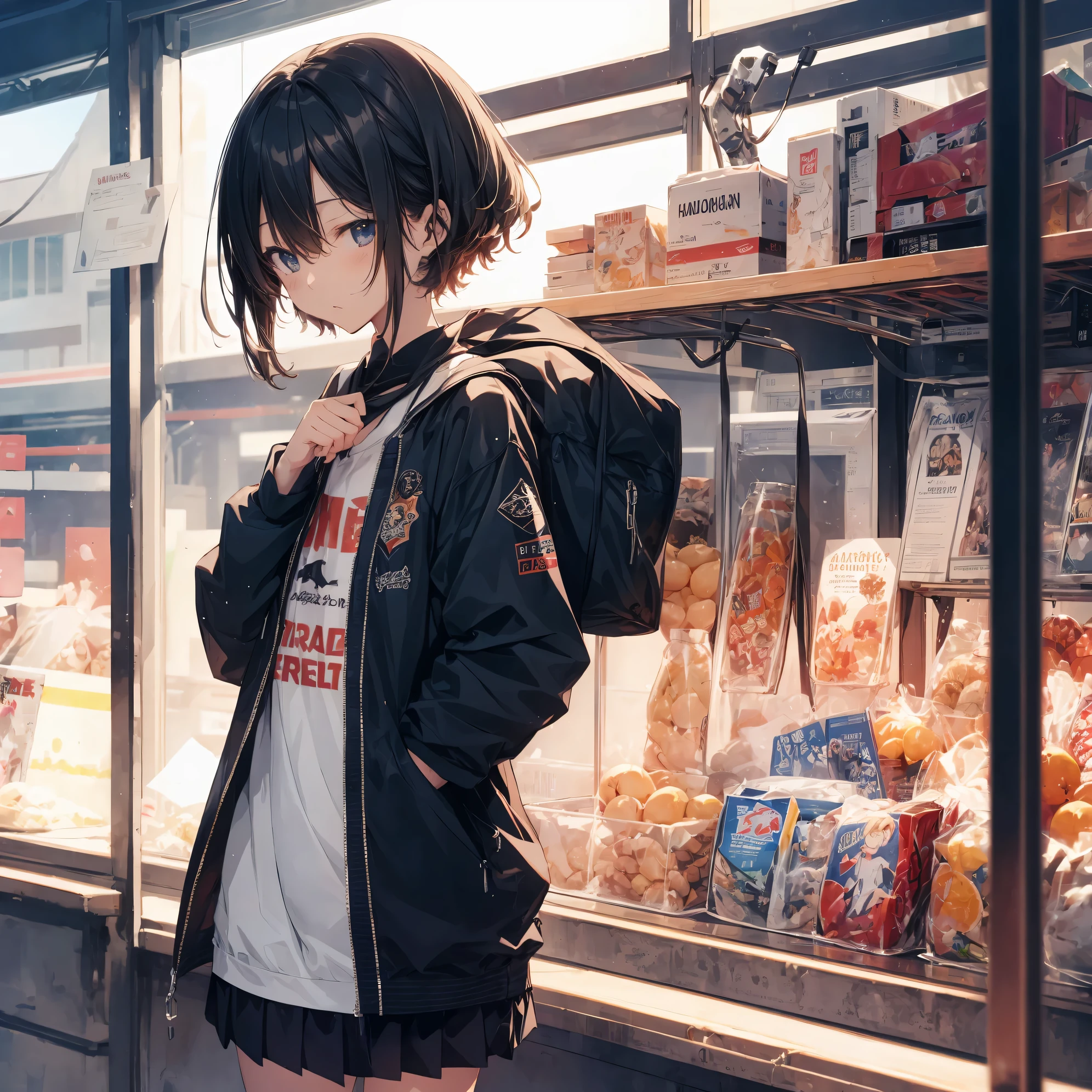 Super high quality by the art god, Ultra-detailed, High resolution, anime moe art style, best anime 8K konachan wallpaper, Pixiv Contest Winner, Perfect Anatomy, BREAK,(Draw a girl sleepily walking to school. ),BREAK, 1girl in, (Solo,Lori,,13yea:1.3),Full limbs, complete fingers,a junior gynous attraction, (Very short hair), Sleeping hair, hair messy, flat chest, Small butt, groin, Small eyes,Beautiful detailed black eyes, Well-proportioned iris and pupils, disgusted eye, High resolution detailed hair, School uniform, Skirt, On the way to school. BREAK,Ultra-detailed細なスキン, Best lighting by famous artists, 8K, Illustration,