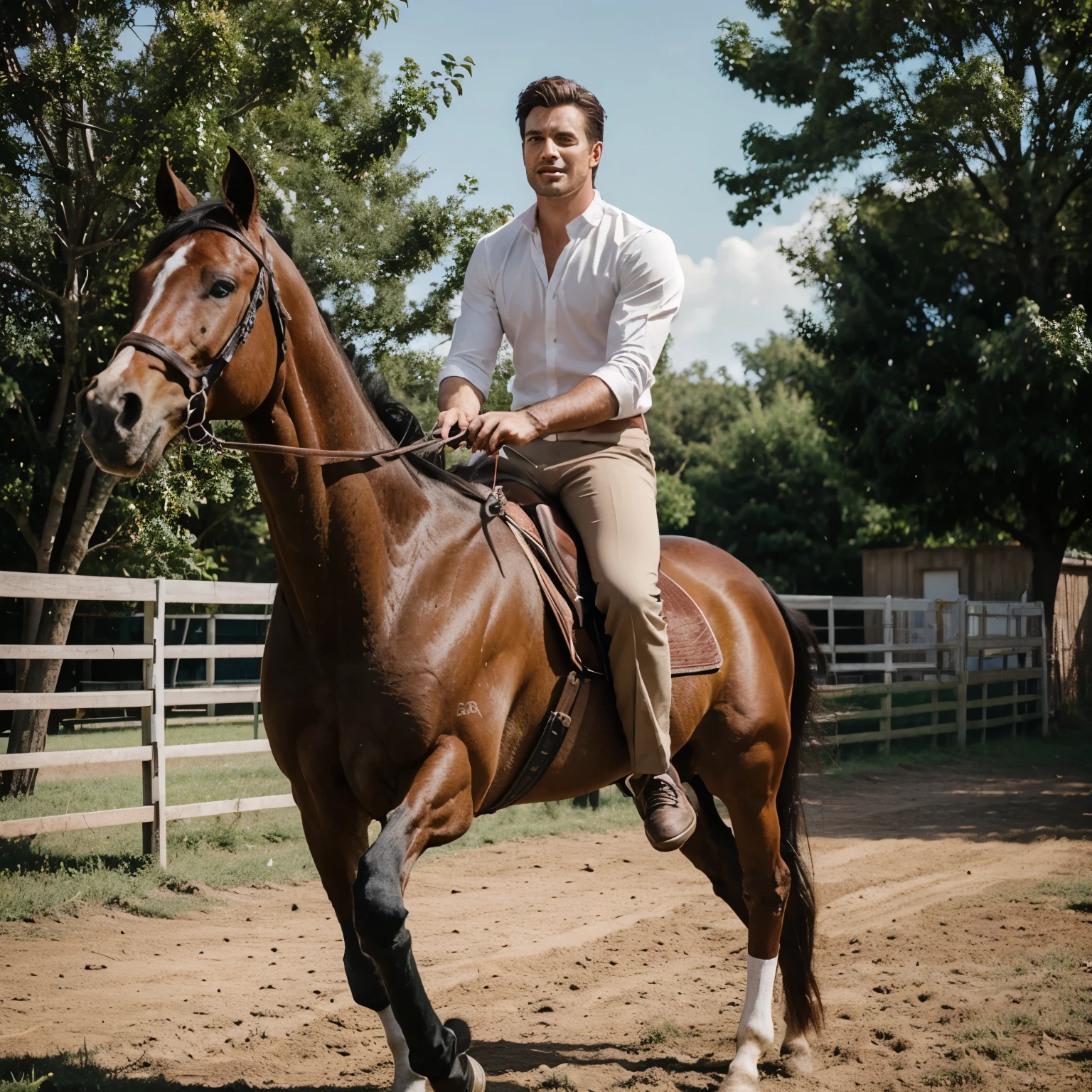 Handsome model doing horse riding outdoor shoot