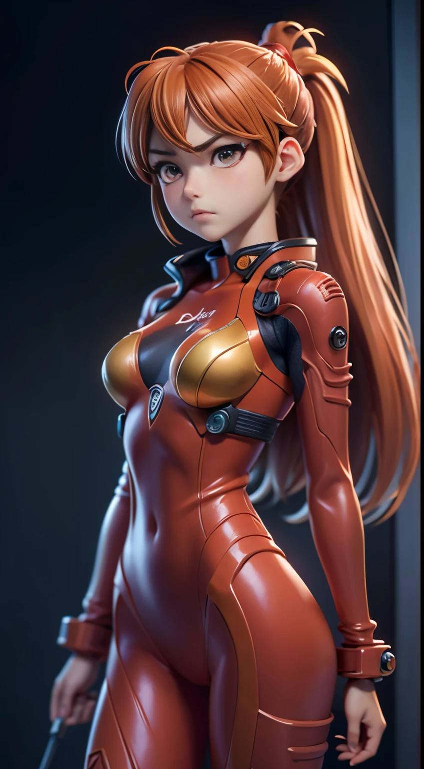 (best quality, masterpiece1.2), (detailed eye:1.2), intricate detail, depth of field, 1girl, standing, souryuu asuka langley,  plugsuit, angry, blush, looking away,