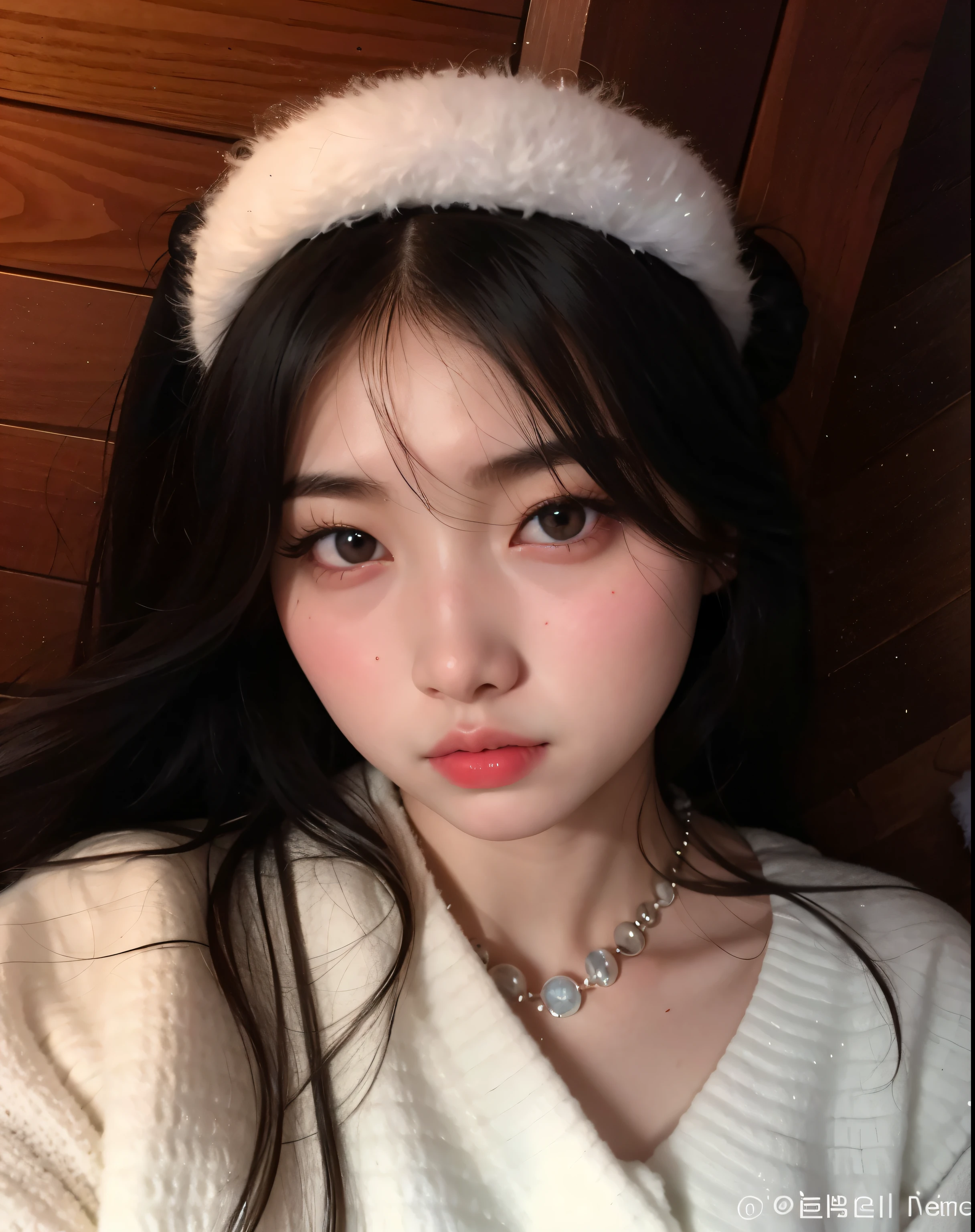 puffy woman in a white sweater and a white hat, Ulzzang, Jinyoung Canela, Bae Suzy, menina coreana, pale fair skin!!, pale snow white skin, wan adorable korean face, Jaeyeon Nam, Mulher sul-coreana bonita, young cute wan asian face, com cabelos longos e olhos penetrantes, Sha Xi, young adorable korean face