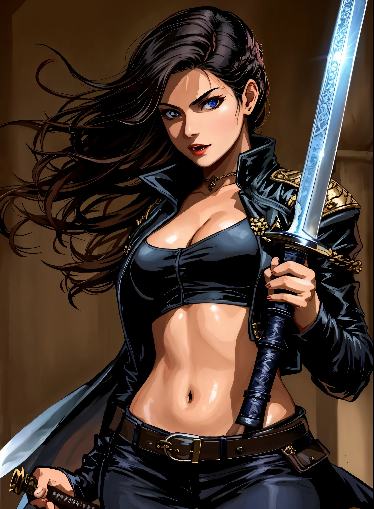 1girl, vampire hunter, gorgeous and tough, holding a famous sword