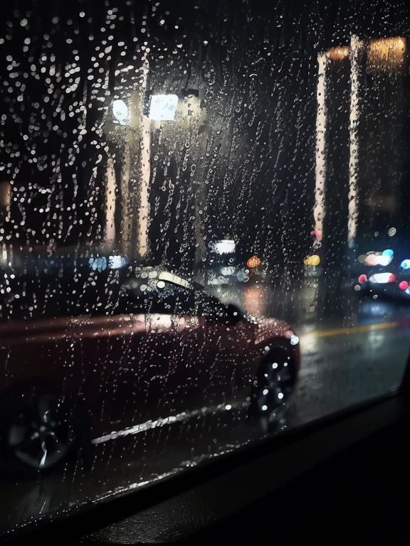 View of a car seen through a rain-covered window at night, raining night, late night raining, Rain at night, heavy rain poured, rainy evening, rainy evening的城市, Rainy street in the background, raining night city street, rainy day mood, it's night time，it is raining, Rainy and humid atmosphere, Atmosphere of rain, Rain at night时