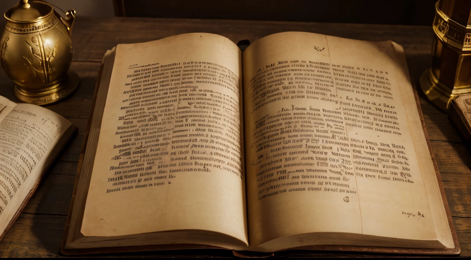 (a very large,big bible),(best quality,4k,highres,masterpiece:1.2),ultra-detailed,(realistic:1.37),old-aged brown leather cover,aged golden edges,ornate embossed designs,thick pages,aged yellowish paper,ancient handwritten text,meticulous calligraphy,detailed illustrations of biblical scenes,aged bookmark with a crucifix-shaped pendant,soft warm lighting,serene atmosphere,vivid colors