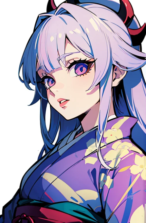 (alta qualidade, breath-taking),(olhos expressivos, rosto perfeito) (((Yukata, clivagem, lips sexy)), 1girl, female, sozinho, jovem , Cabelo de cor vermelha , cabelos estriados, olhos cor de rosa, cabelo estilizado, sorriso suave, cabelos longos, cabelos soltos, franja lateral, Roupas japonesas, Demon Slayer art style