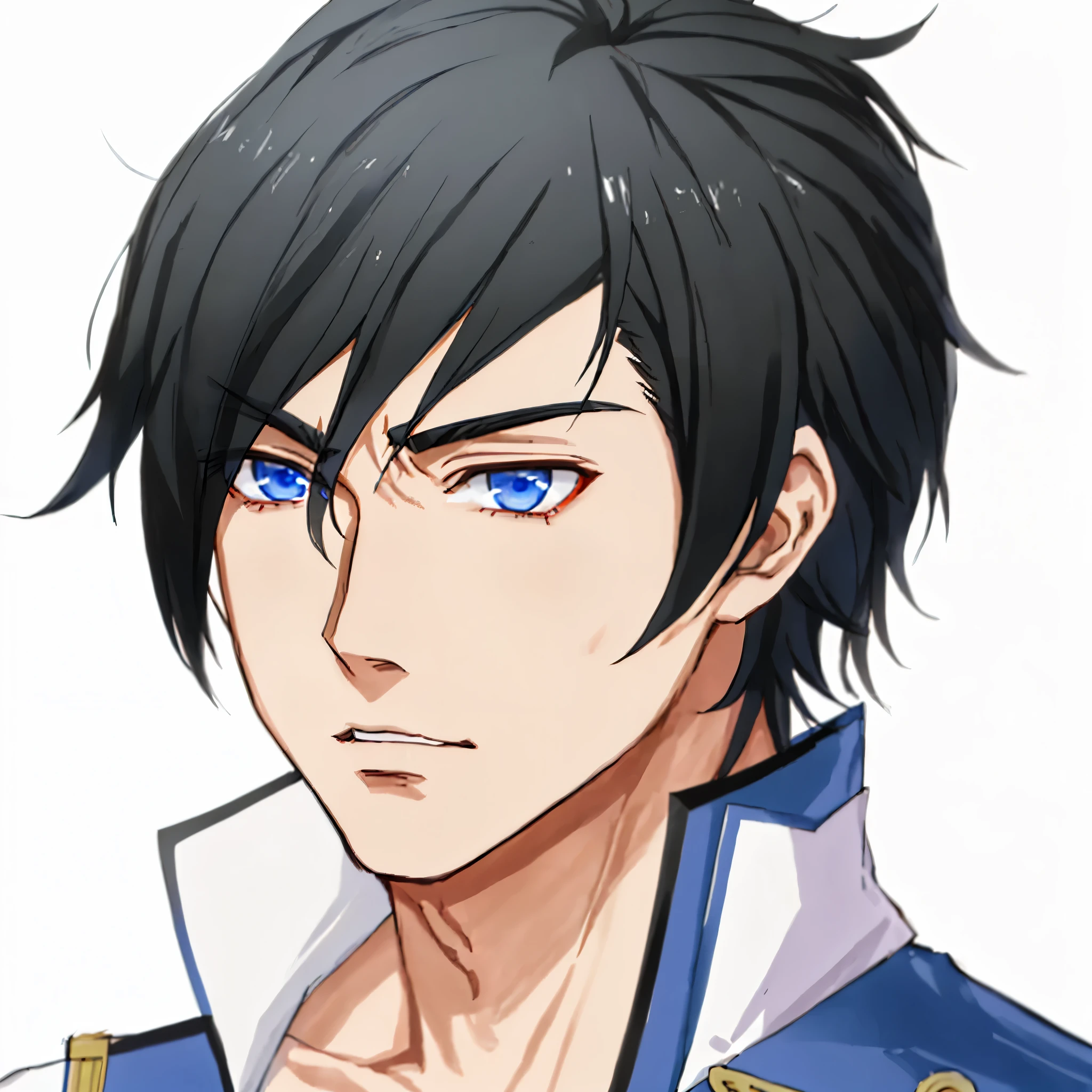 a young man with black hair and blue eyes, masamune shiro, nobutaka ike, visual novel sprite, lance, heise jinyao, keqing from genshin impact, takumi fujiwara, serious expression, zhongli from genshin impact, hijikata toushirou, kazuma kaneko
