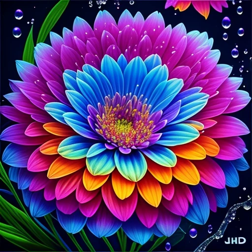 Close up of bunch of flowers with water droplets, a magical colorful flower, rich floral color, magical flowers, Vivid and rich colors, Colorful Alien Flora, colorful flower, Colorful flowers, Colorful HD Drip, Vivid and colorful, beautiful art uhd 4 k, beautiful and colorful, neon flowers, Strong and vibrant colors, colorful and vibrant, intricate vibrant colors