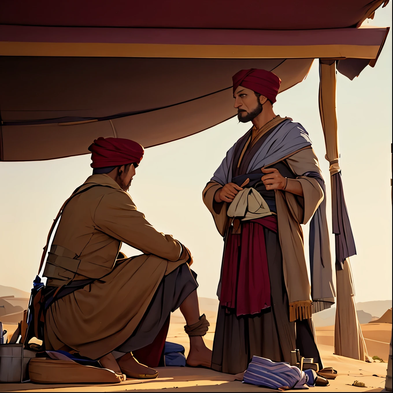 three 30 year old men standing on the outskirts of the city embracing each other, 8k, one man in biblical clothing wearing a turban, two men in seedy tattered clothes, ghutra and egal, joseph and joseph, still from live action film, portrait, drama history, edited, beautiful images, mysticism, [full color, shutterstock, two characters, tramp, beggar, by Harold von Schmidt, by Robert Brackman