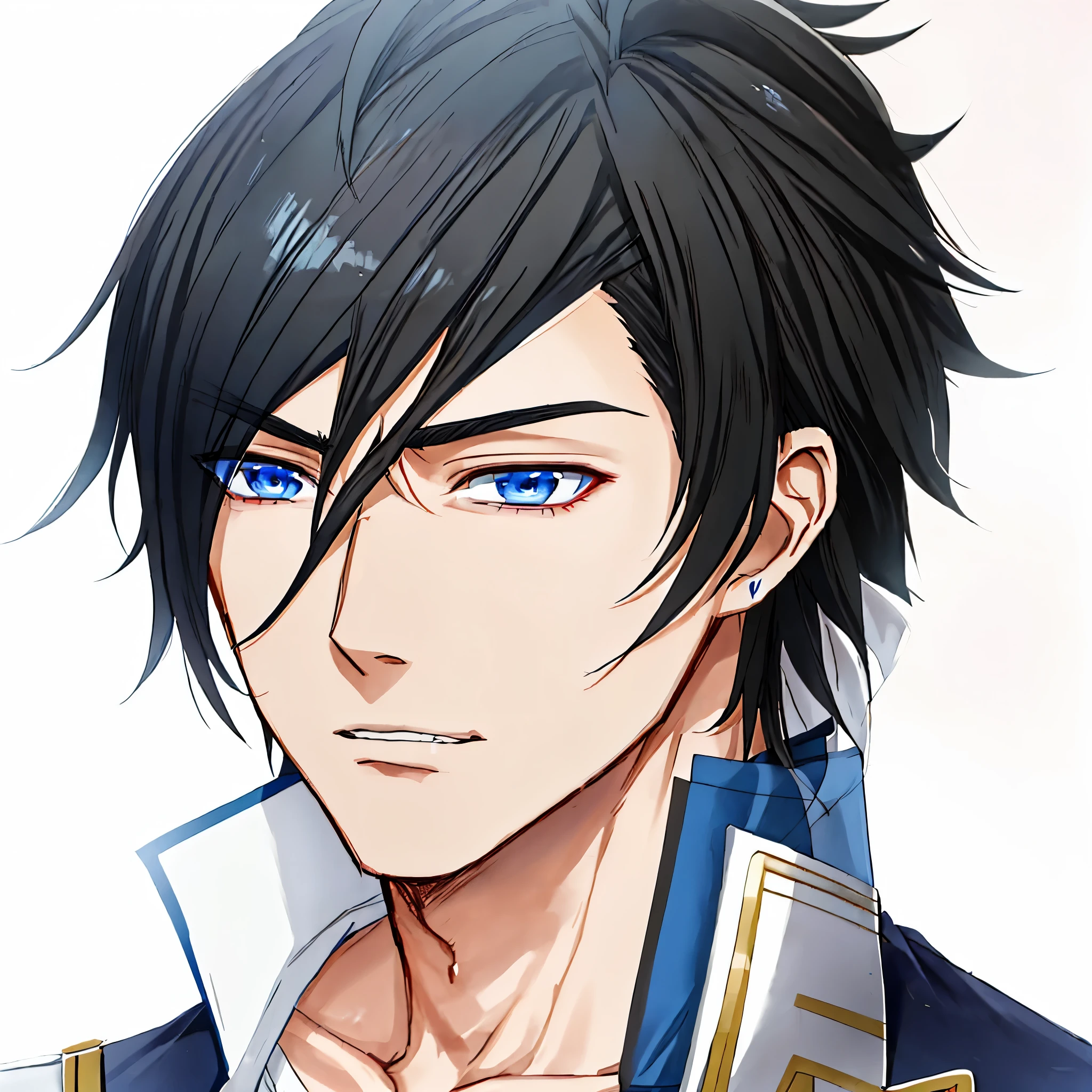 a young man with black hair and blue eyes, masamune shiro, nobutaka ike, visual novel sprite, lance, heise jinyao, keqing from genshin impact, takumi fujiwara, serious expression, zhongli from genshin impact, hijikata toushirou, kazuma kaneko
