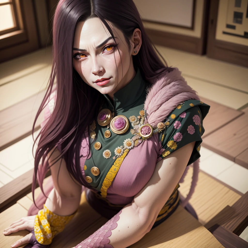 {-erro_de_anatomia:1.0} Masterpiece, absurdities, Orochimaru\(Naruto\), 1girl Solo, Mature woman, Oversized shirt with broad shoulders, Perfect composition, Detailed lips, large breasts, Beautiful face, body proportion, Blush, (pink lips), Long hair, yellow eyes, Soft gauze, Super realistic, Detailed, photo shoot, Realistic faces and bodies,
masterpiece, best quality, best illustration, hyper detailed, 1 girl, solo, glamorous, blushing,