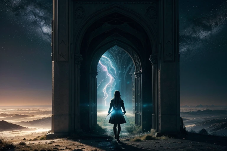 Through next-generation artificial intelligence, create a maximum quality image that transports the viewer to a magical universe. Explore advanced levels of detail when depicting a magical portal, adorned with luminous arches that radiate mystical energy. Adopt a cinematic style to bring the scene to life, capturing the transition from the known side to a parallel world with a surreal and captivating landscape. Make sure the image conveys a sense of wonder, mystery and the possibility of exciting discoveries beyond the portal. This image should inspire an imaginative journey beyond the limits of reality.