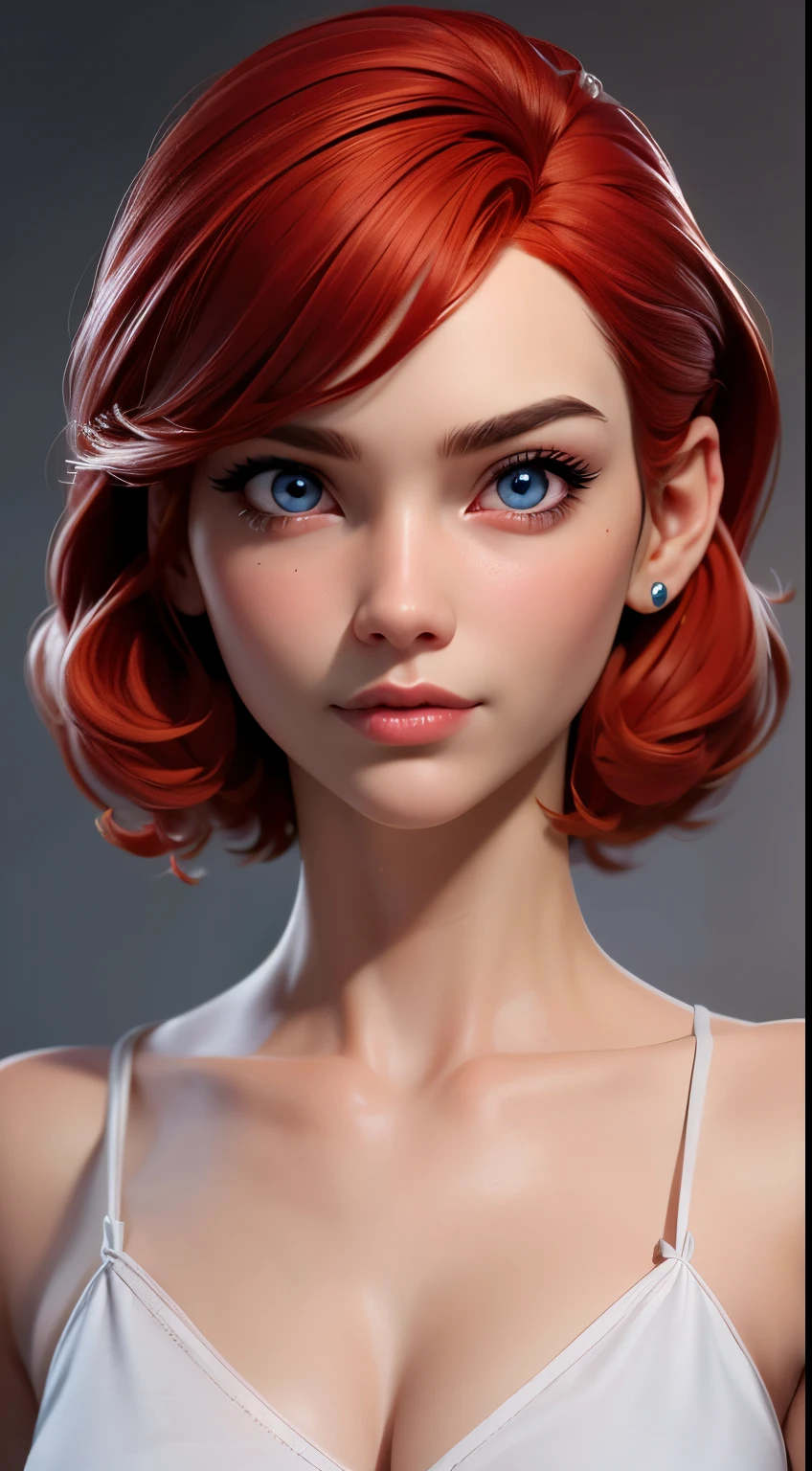beautiful girl, close up,  face shot, woman, solo, , (cute:1.3), (([Hot red hair], [pixie borinoline])), realistic, (cute), (detailed face), detailed eyes, detailed iris, cameltoe,,