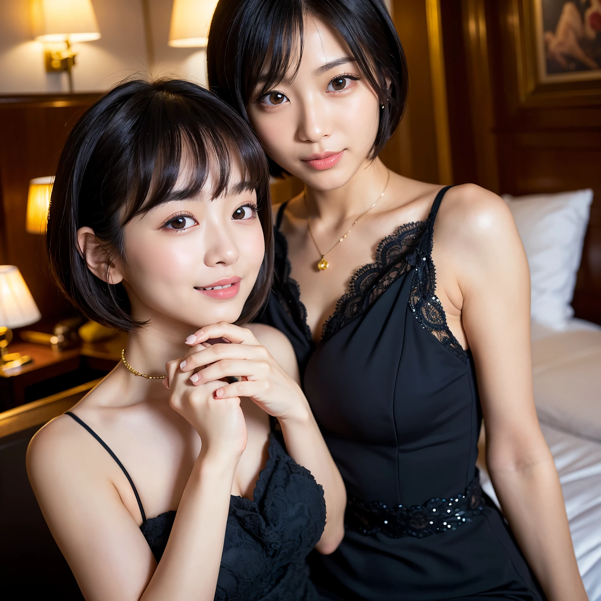 (masterpiece, Highest quality:1.4), Award-winning portraits, 8K, 85mm, alone, Beautiful Face, Delicate girl, (Bedroom at night), Sophisticated, cute, 15 years old, RAW Photos, Confused, High resolution, Sharp focus, Background Blur、(((Flat Chest 、thin and delicate body、Childish atmosphere)))、shiny semi-long hair、ponytail、I have a small mole on my left cheek、 Dark brown eyes、sexy、flexible legs、Knee Shot、Smile shyly、Shot from below、Are sleeping