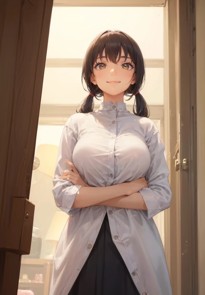 (2girls:1.5), (height_difference:1.6), (size_difference:1.1), (giantess:1.1), a giantess looking down at tiny woman, a giantess hugging a tiny woman, (hugging:1.2), (looking up at her), a tiny woman below the breasts of a giantess, pink twintail girls bedroom, (she is much bigger than her), (she is much taller), adult woman, (adult woman: 1.2), (mature older girl: 1.2), looking at another, they are looking at another