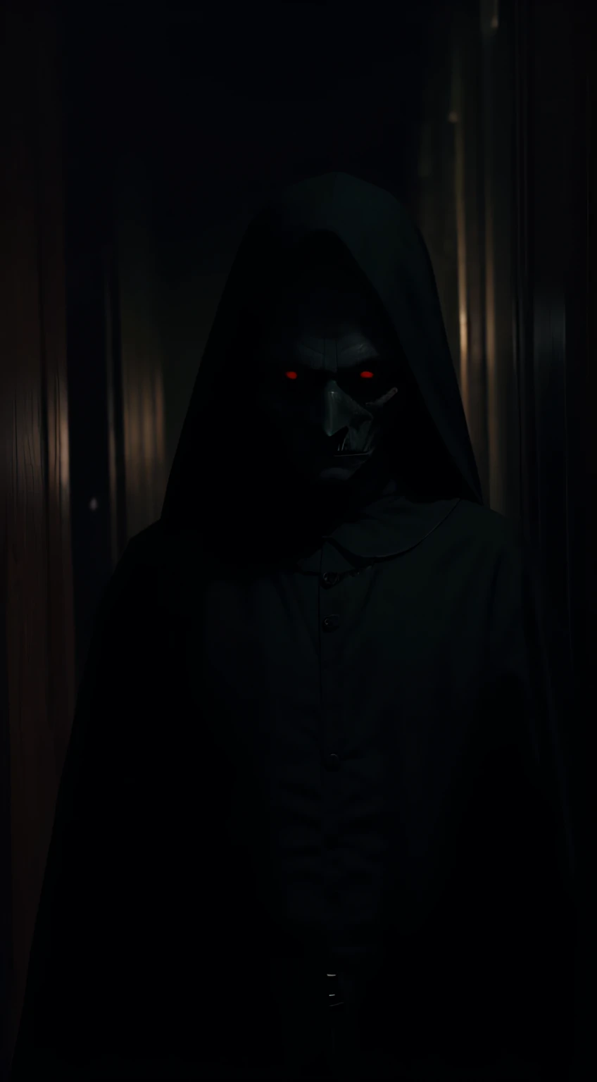 shadowy figure family, dark eerie feel, weird, creepy, dark color tones,horror, evil, uncanny, dark colors, dark lighting
