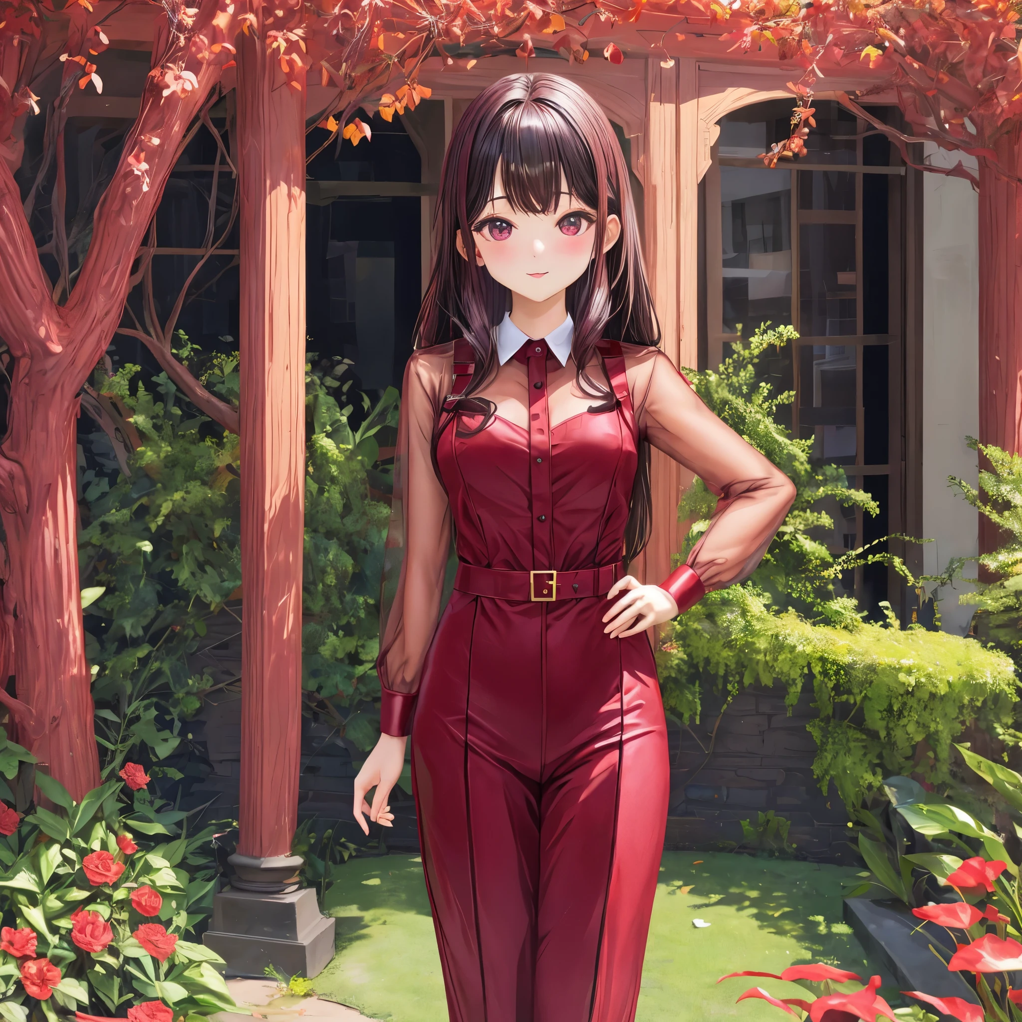 a beauty girl、One、frontage、Only one person、burgundy costume