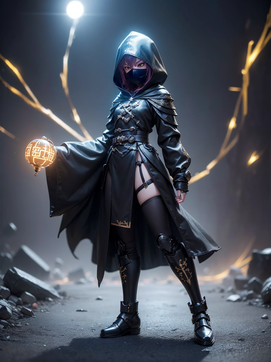 (Toy style blind box:1.2), (full-body-shot) , 1 metal cute magician ,metal battle cloak, Fight hood damage:1.2, chinese style, Dreamy glow, dirty, black background, black gold style( Global Illumination, Ray Thrashing, HDR, Unreal impressions,Reasonable design, high-detail, masterpiece, bestquality, HyperHD, Cinematic lighting)