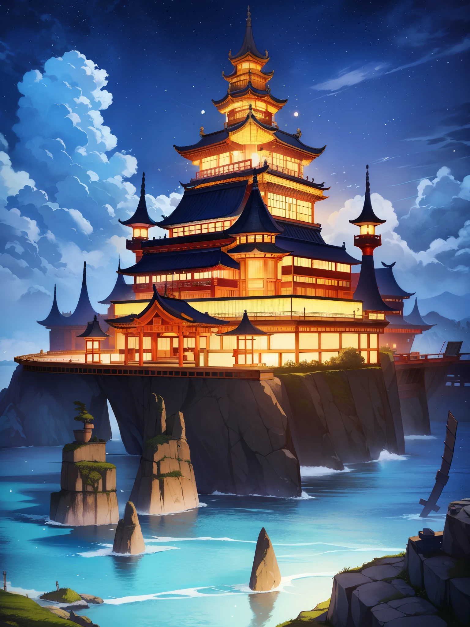top-quality、masutepiece、detaileds、muscle devil、big breasted devil、Akaoni、Blue Ghost、A fictional island where demons live。.、Farbe々It seems that there is a treasure, Treasures held by demons with mysterious powers.。It is an island surrounded by the sea、It is characterized by the need for transportation by boat..。 folklore「momotarou」Looks like the devil&#39;s stronghold.。the devil lives、鬼退治に向かうmomotarouたちの目的地となっている。おなじくfolklore「Demon child Ozuna」however, Sometimes it appears as the home of the devil..、「momotarou」devil&#39;s place&#39;his house is～is not constant compared to「mont」such as、about、montにある「Oni no Iwaya」[1]There are many cases where it is said that々there's。。 In most cases, No clear location information disclosed.、folklore多くが「Where there is」same as said、There is little chance of knowing where it is..。In picture books for children since the Meiji era., It is generally an island made of rock..、I can only imagine that the gates and forts were built as demonic strongholds.。.。The images of gates and forts depicted are、「drinking boy」It is similar to the style of painting familiar to。、Each gate is strictly guarded、Often depicted as a magnificent palace.。