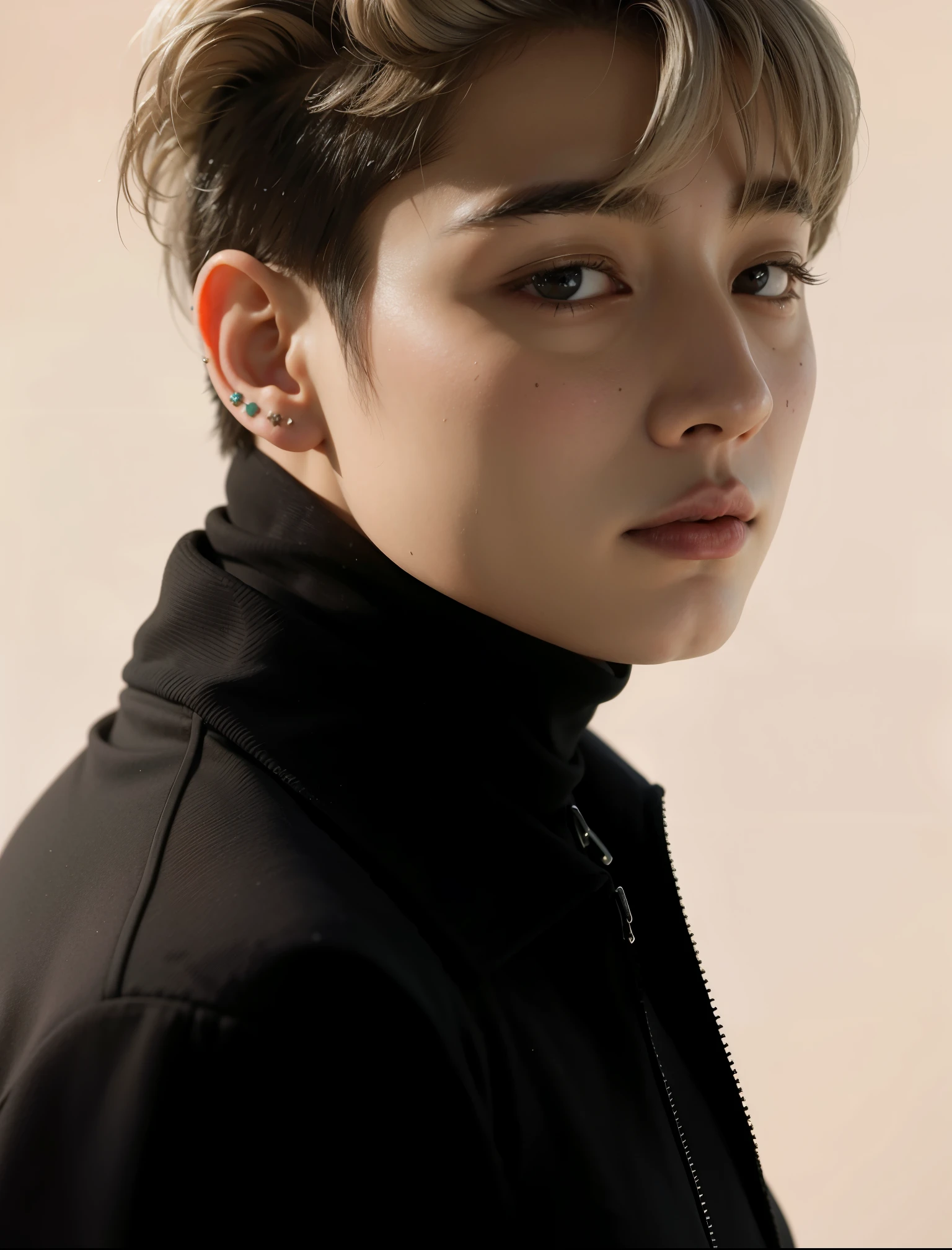 um close de um homem com uma jaqueta preta e fundo branco, Jungkook, Cai Xukun, inspirado em Yanjun Cheng, Inspirado em Jeonseok Lee, Yoongi de cabelos pretos, Jinyoung Canela, Yanjun Chengt, Hyung Tae, chave ainda, dez lee, foto de retrato em close-up, portrait of kpop idol, Hong June Hyung, inspirado em Kun Can