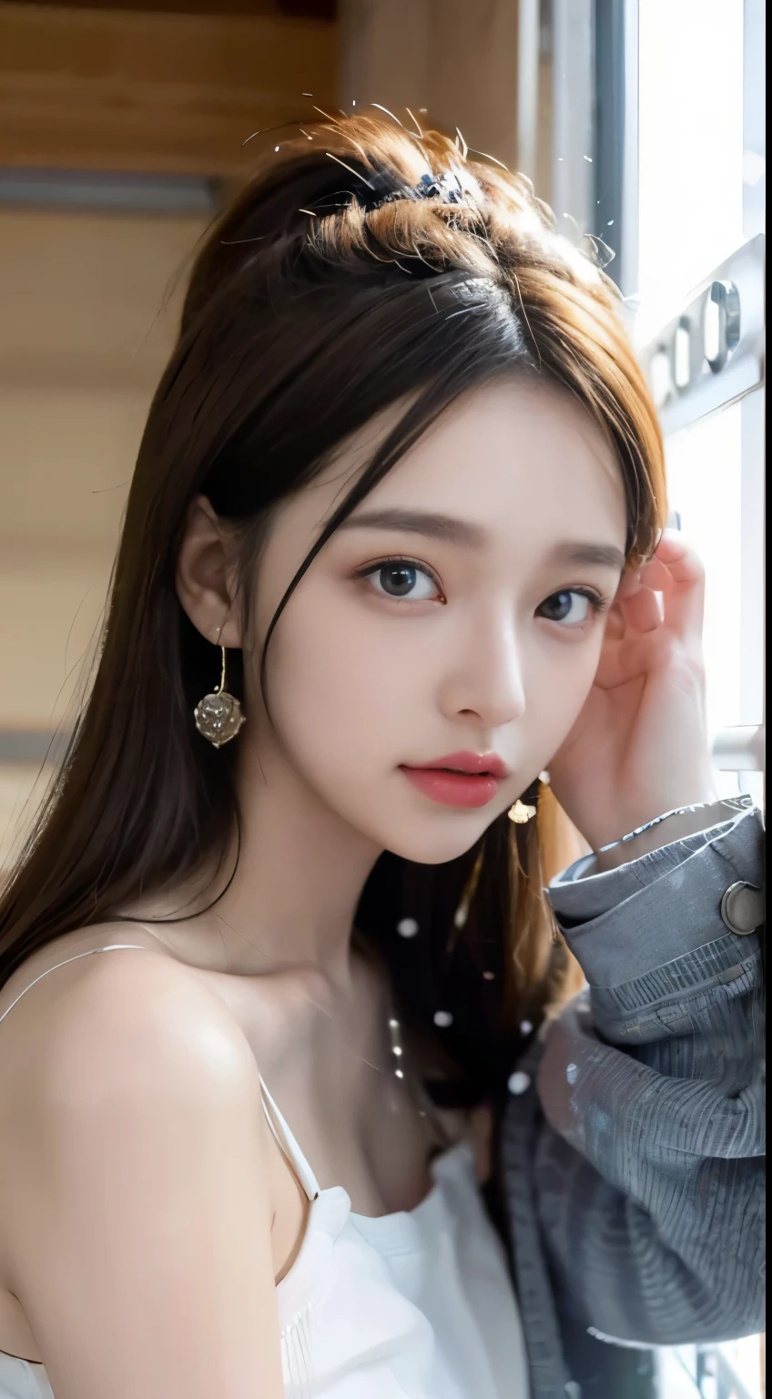 （３２K,high-detail,high detal,hight resolution,highdensity,独奏：1.3）,（Realistic people,Live action,A detailed eye,hight resolutionの目,Fine eyes,Eyes that look like they are alive,beautiful dark blue eyes,Fishing eyes,Detailed lips,Crystal clear white skin,detailed realistic faces：1.3）,（Japanese ido,Korean Idols,model in Japan,Korean models,Korean K-Pop Female Idols：1.2）,（with a flushed face,natural make up,a necklace,piercings）（Wintersのコート,),（Sexy and very beautiful Korean１6 years old ***********,Cool eyes,little smiling,frontage,Looking at the camera,Fashion Leader,fashion modell,Soft skin,Unforgettable eyes,Her eyes are too beautiful,I want to go to Paris Collection..,Cutting-edge fashion：1.6）,（showing your whole body,Show full-body fashion,Fashion that stands out：1.7）,Winters,It's snowing(Winters)