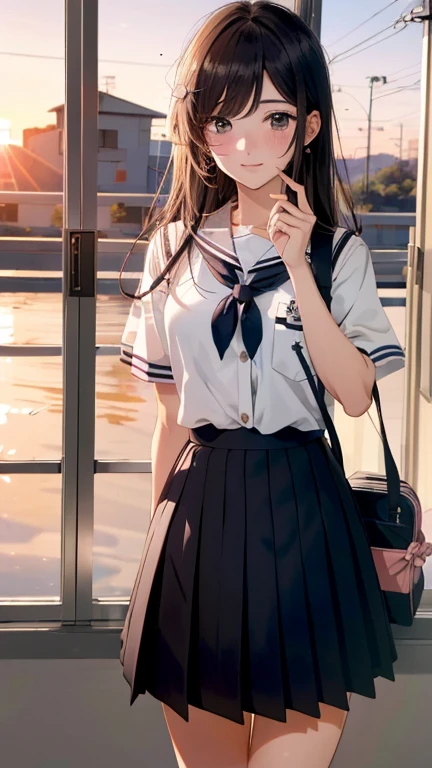 (Melhor qualidade de obra-prima:1.2) 8k (detailed shoujo manga style:1.4) 2meninas, Beautiful, absurdos, Uniforme escolar, Yuri, Serafuku, contato visual, Sunset lighting on school windows