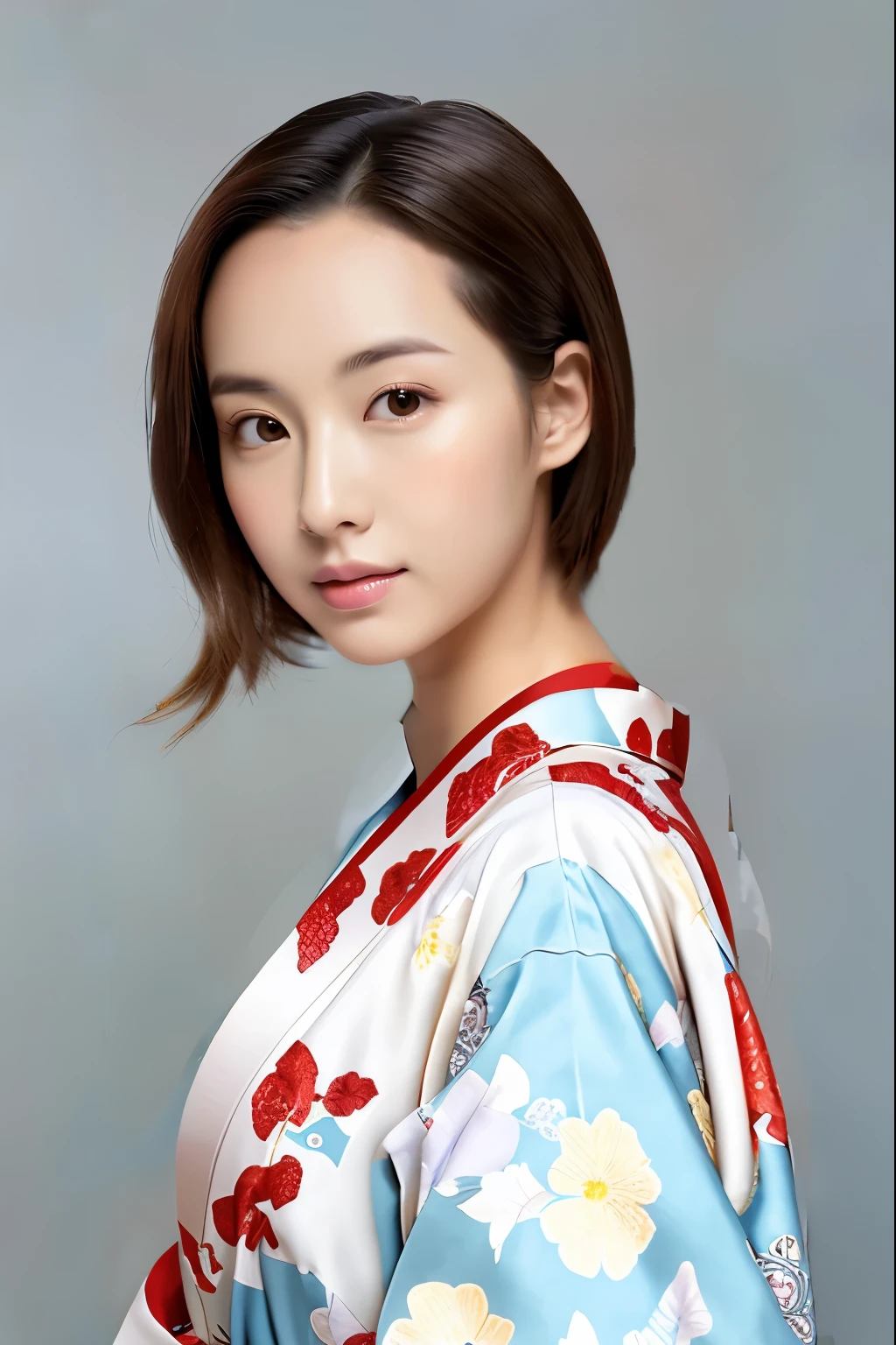 red kimono with floral pattern ornate