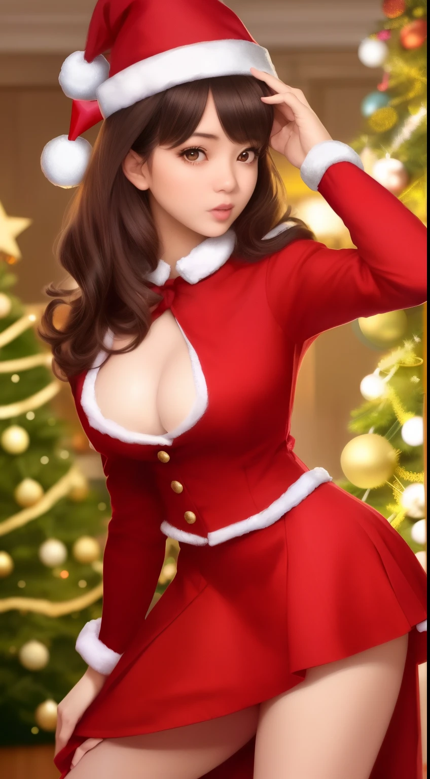 arafed woman in a santa hat posing in front of a christmas tree, ig model | artgerm, style artgerm, extremely detailed artgerm, trending on cgstation, as seen on artgerm, artgerm and rossdraws, 🌺 cgsociety, in the style artgerm, trending at cgstation, rossdraws digital painting