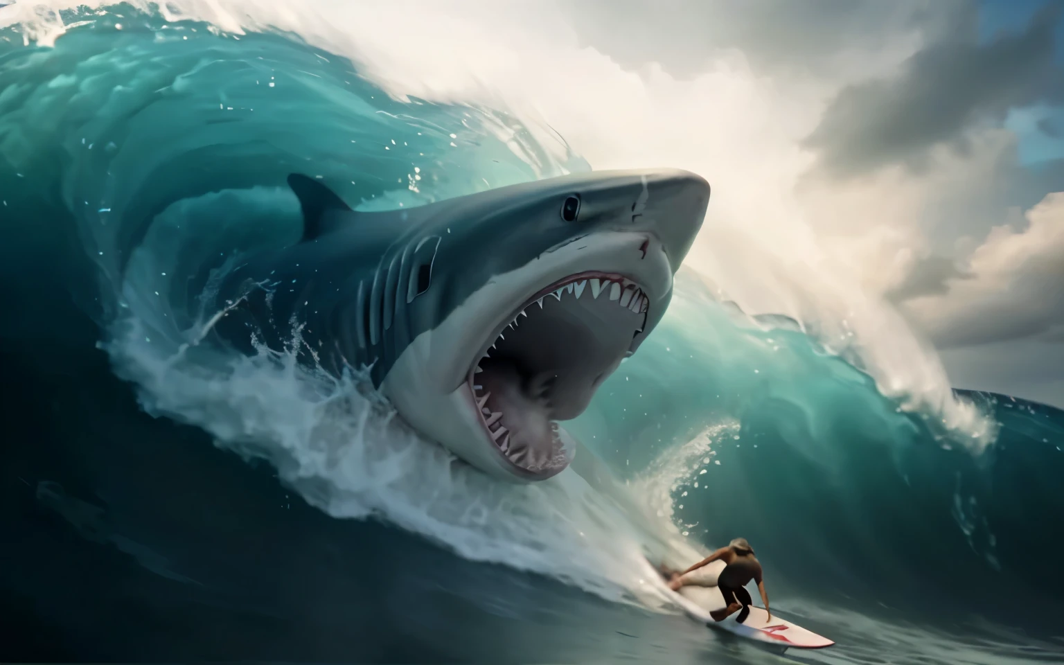 Shark attacking surfer