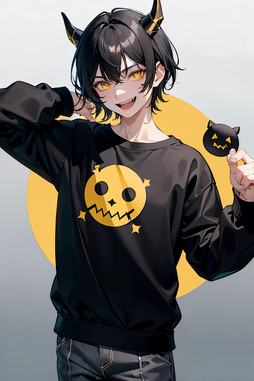 Young guy, Short dark blue hair, Cyan eyes, cat ears, leather jacket, a smile, Ghost Rider, Masterpiece, highly quality