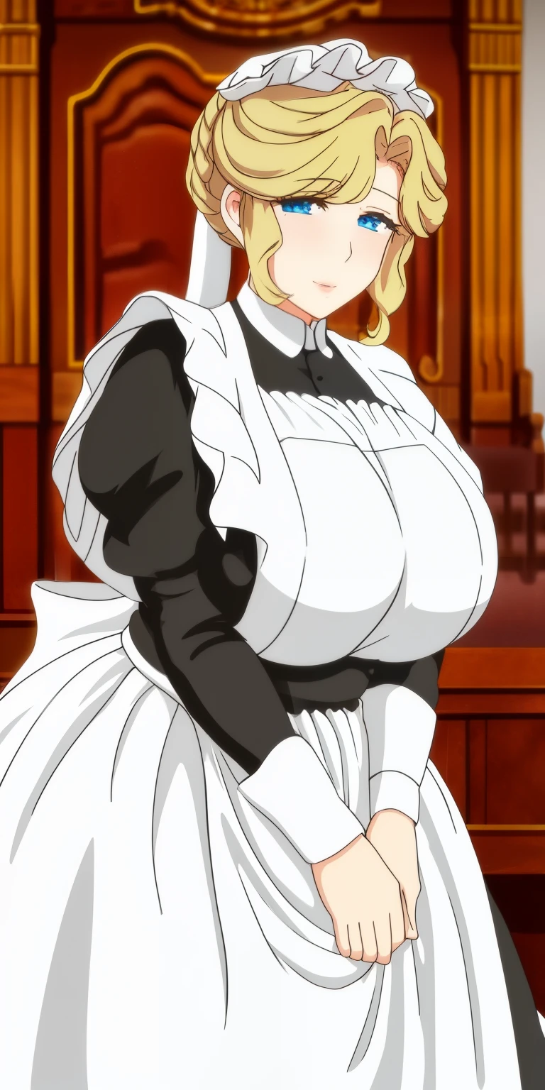 MariM, huge_breasts, standing, solo, VIctorian_Maid_Uniform, masterpiece, best quality, detailed face, detailed eyes, highres,