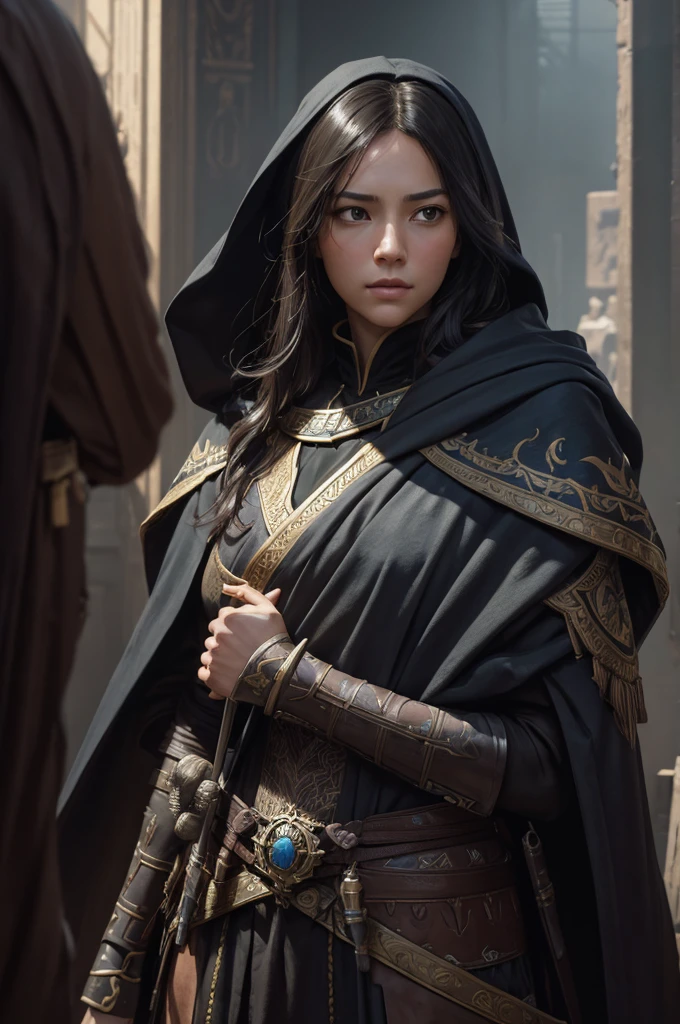 modelshoot style, (extremely detailed CG unity 8k wallpaper), full shot body photo of the most beautiful artwork in the world, cloak armor, professional majestic oil painting by Ed Blinkey, Atey Ghailan, Studio Ghibli, by Jeremy Mann, Greg Manchess, Antonio Moro, trending on ArtStation, trending on CGSociety, Intricate, High Detail, Sharp focus, dramatic, photorealistic painting art by midjourney and greg rutkowski