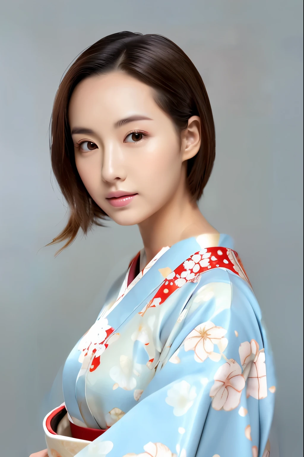 Kimono with red base with floral pattern ornate