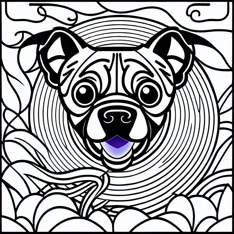 a dog style chiweenie, fantasy, magical, mystical, unusual, black and white, wavy lines, realistic line art drawing, coloring book page, no noise, sharp thick lines, contour art, centered image, isolated on a white background