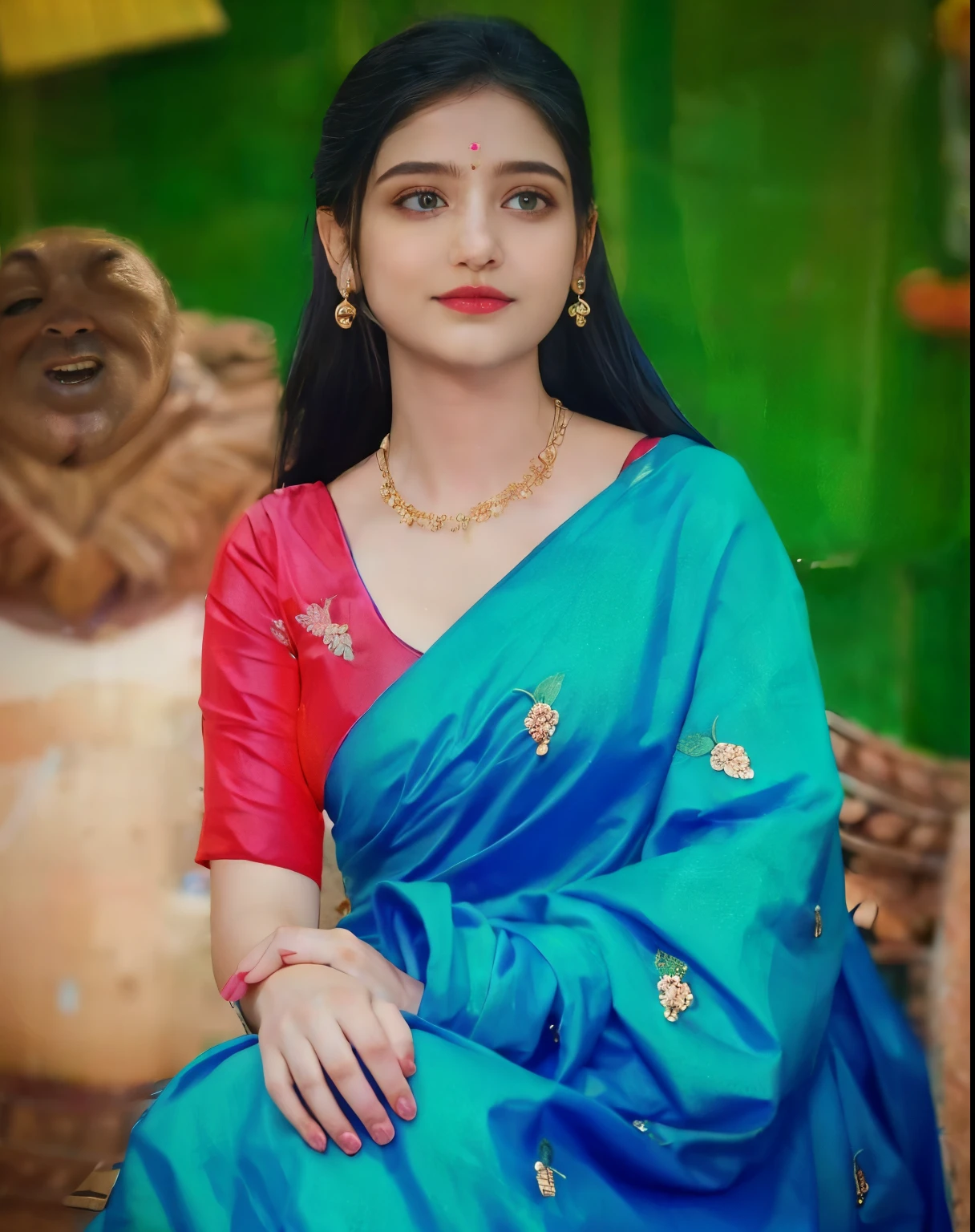 walking in a moonlit courtyard, exotic girl, indian, looking at the viewer, shining skin, perfect lighting, the embodiment of grace and elegance, (saree and bra), (Big Tits:1.5), cleavage, clear curvy details, beautiful curves, detailed eyes, detailed pupil, volumetric lighting, Ultra Detailed, unity 8k wallpaper, ultra detailed, aesthetic, masterpiece, best quality, photorealistic