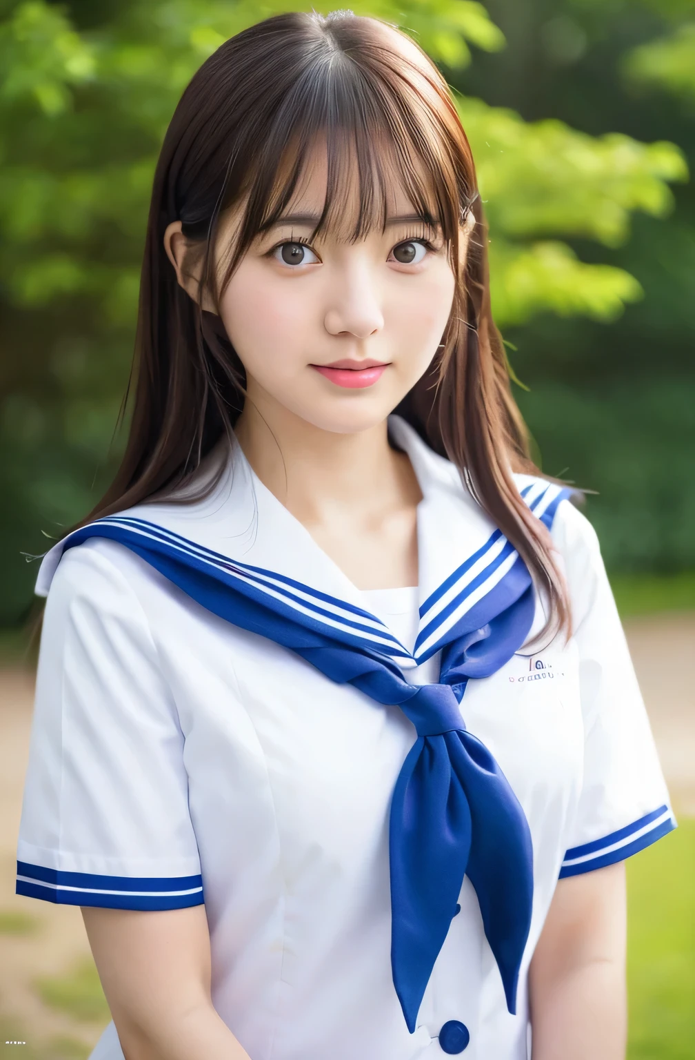 Close up portrait of woman walking in park in sailor suit、Japan Person Model、Young gravure idols、Young cute gravure idol、Realistic Young Gravure Idol、Realistic gravure idol、Young gravure idols、sophisticated gravure idol、奈良美智、Young skinny gravure idol、beautifull asian girl ever、oppai