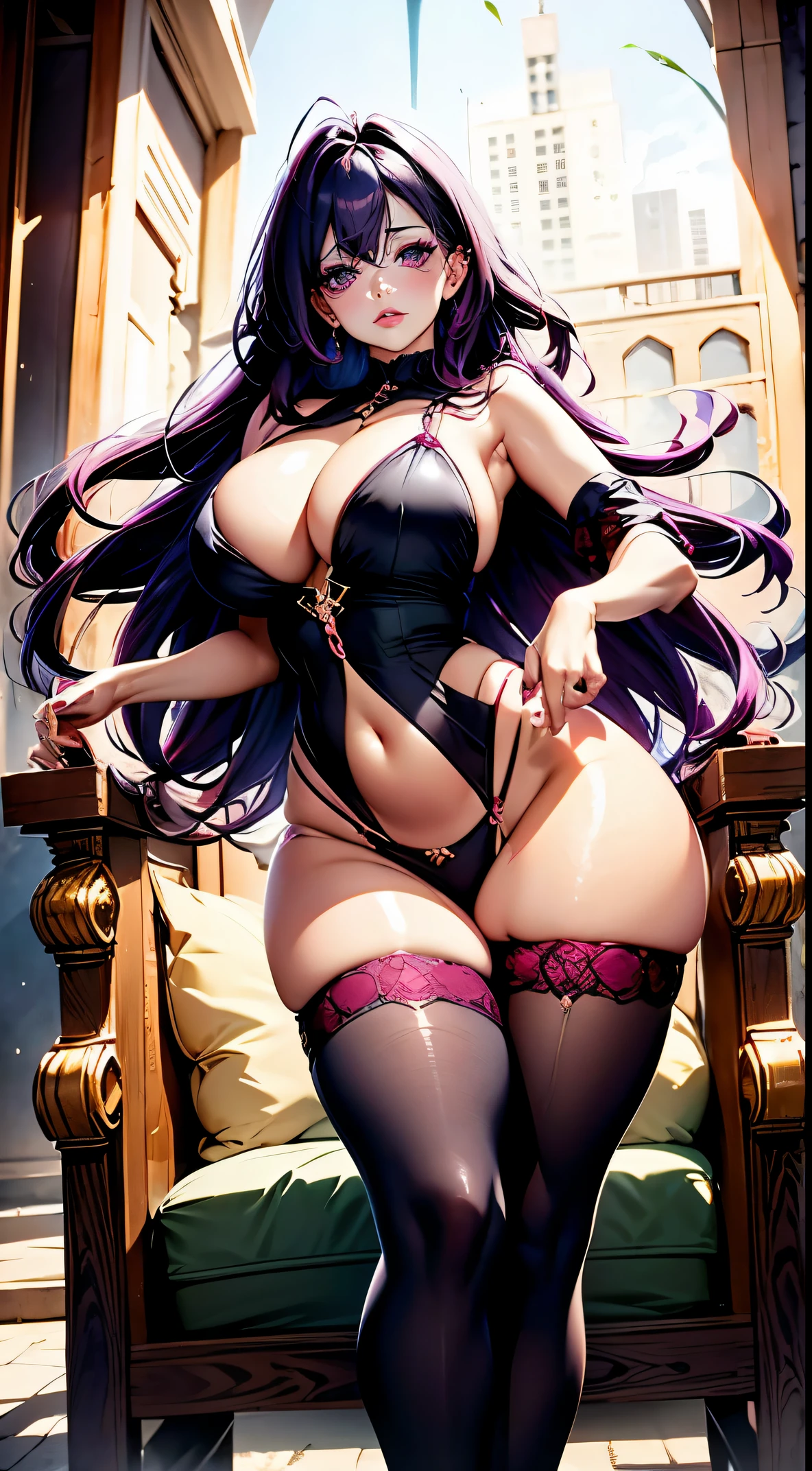 blush, cleavage,, red eyes, red fingerless gloves,glowing aura, natural light, masterpiece, glossy skin, juicy lips ,long hair, cute, kawaii, adorable, reaching up, adult, cuddle, kawaii clothes,random hair style, random clothes, black hair, (((pink streaks in hair))), yellow eyes, ((black hair)), snake, random pose, random background, random action, sexy, hot, nipple slip, full body, random expression