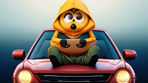 Kenny McCormick is sit on car
