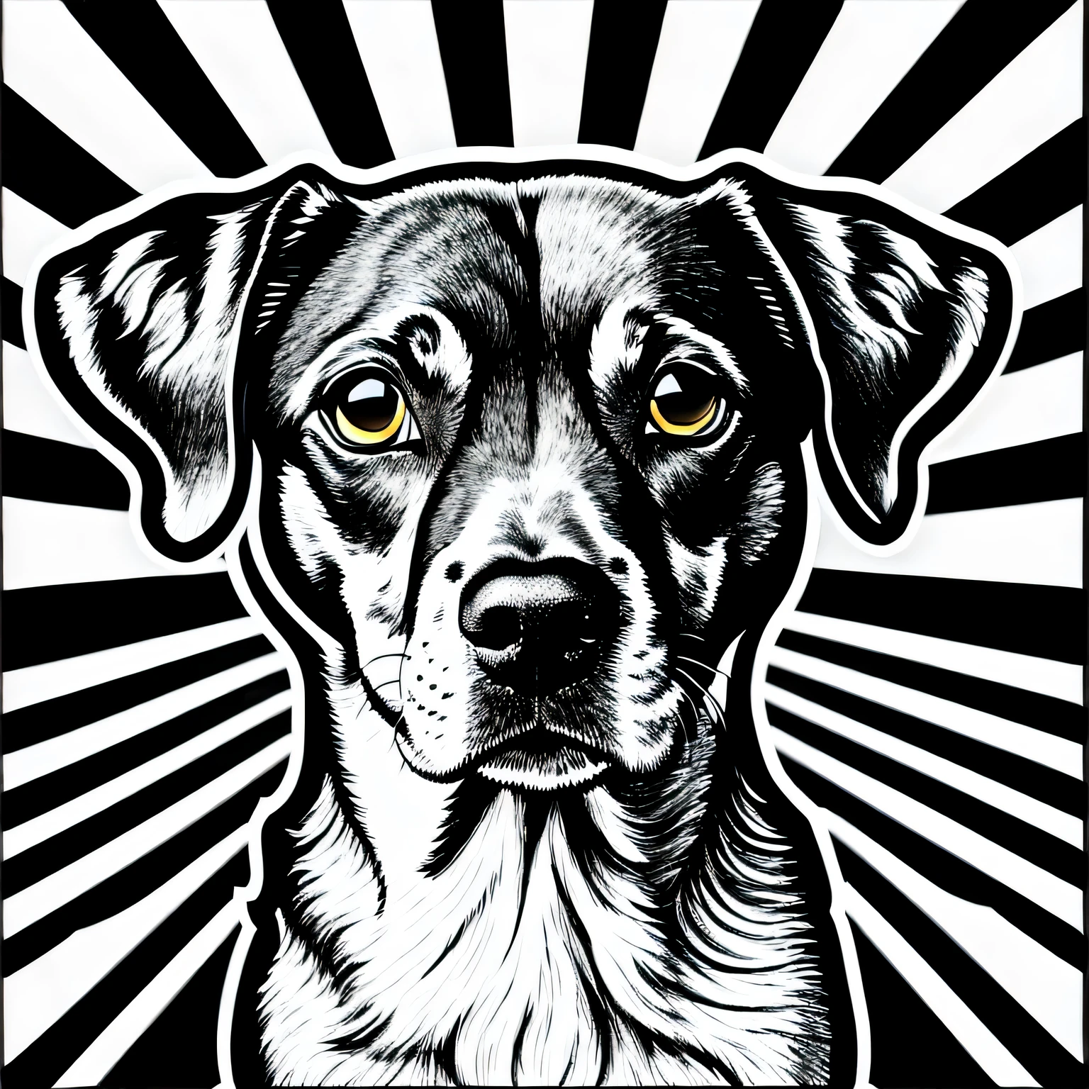 a dog style chiweenie, black and white, wavy lines, realistic line art drawing, coloring book page, no noise, sharp thick lines, contour art, centered image, isolated on a white background