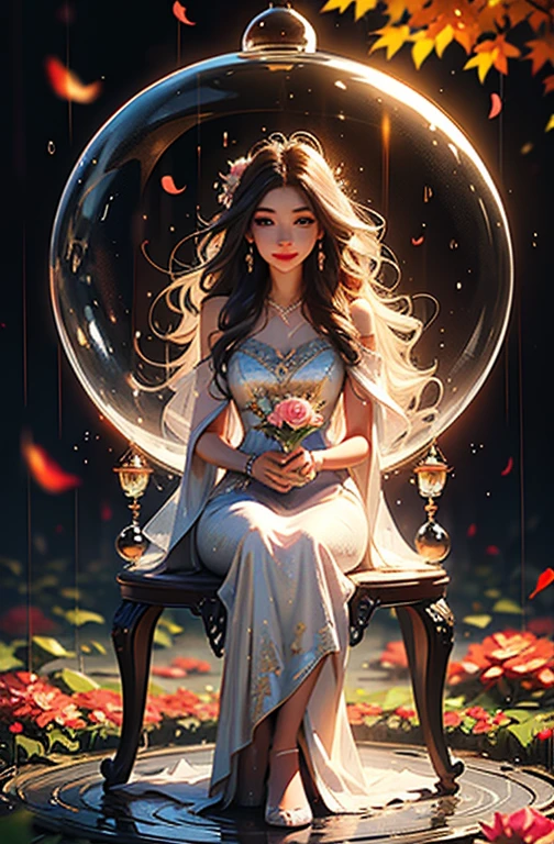 1girl sitting in hourglass bench, (masterpiece), best quality, expressive detailed eyes, perfect face, huge floating antique hourglass, beautiful girl sitting inside the hourglass, lamp lantern clock, magical swirling sky, rain clouds with lightning, long wavy colorful hair, Beautiful Illustration homepage style, high resolution, strong outline, 8k, famous art style, transparent white silk dress, fashion style, Paint water splashes. Sparkle particles like gems, Magic spell. Pink silver gray color. intricate oil paintings, bubbles and swirling fountains, full body, extremely detailed (Fractal Art: 1.3), vibrant colors, more detailed, slight smile, transparent clothing, mandalas and plumeria flowers, best quality, vibrant hair fused in water, beautiful visible pubic area, perfect smile and full lips, delicate and perfect body, digital painting, intricately detailed eyes looking at camera, fine art, oil painting, finely drawn magical garden, metallic roses, autumn leaves, metallic colors and enamel, oil tan skin, shiny skin, legends concept art, 8k volumetric lighting