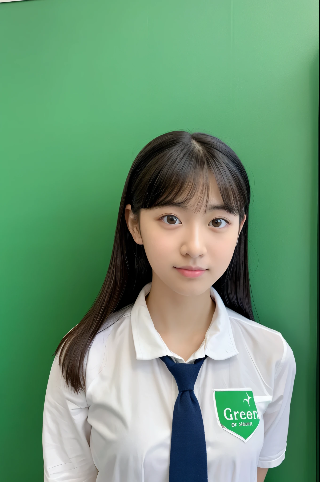 Female student with green screen